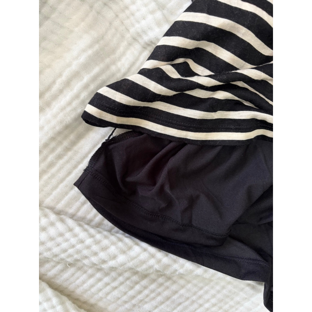 Women's LOFT Petite Striped Ruched Sheath Dress MP Black White - Picture 8 of 9